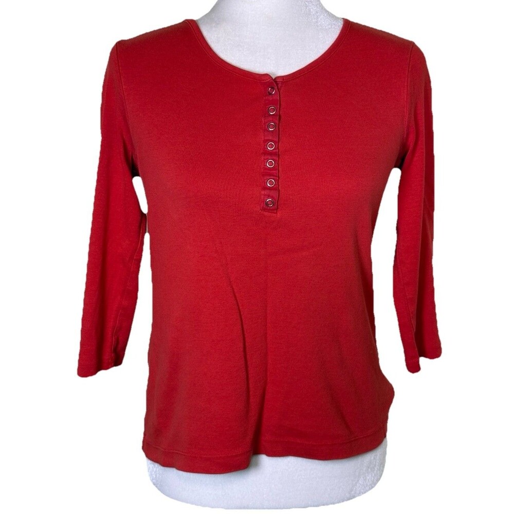 Croft Barrow‎ Women’s Y2K Red Henley Top 3/4 Sleeve Autumn Layering Shirt Sz Sm